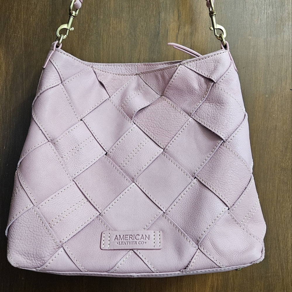 Elegant Pink Woven Leather Shoulder Bag